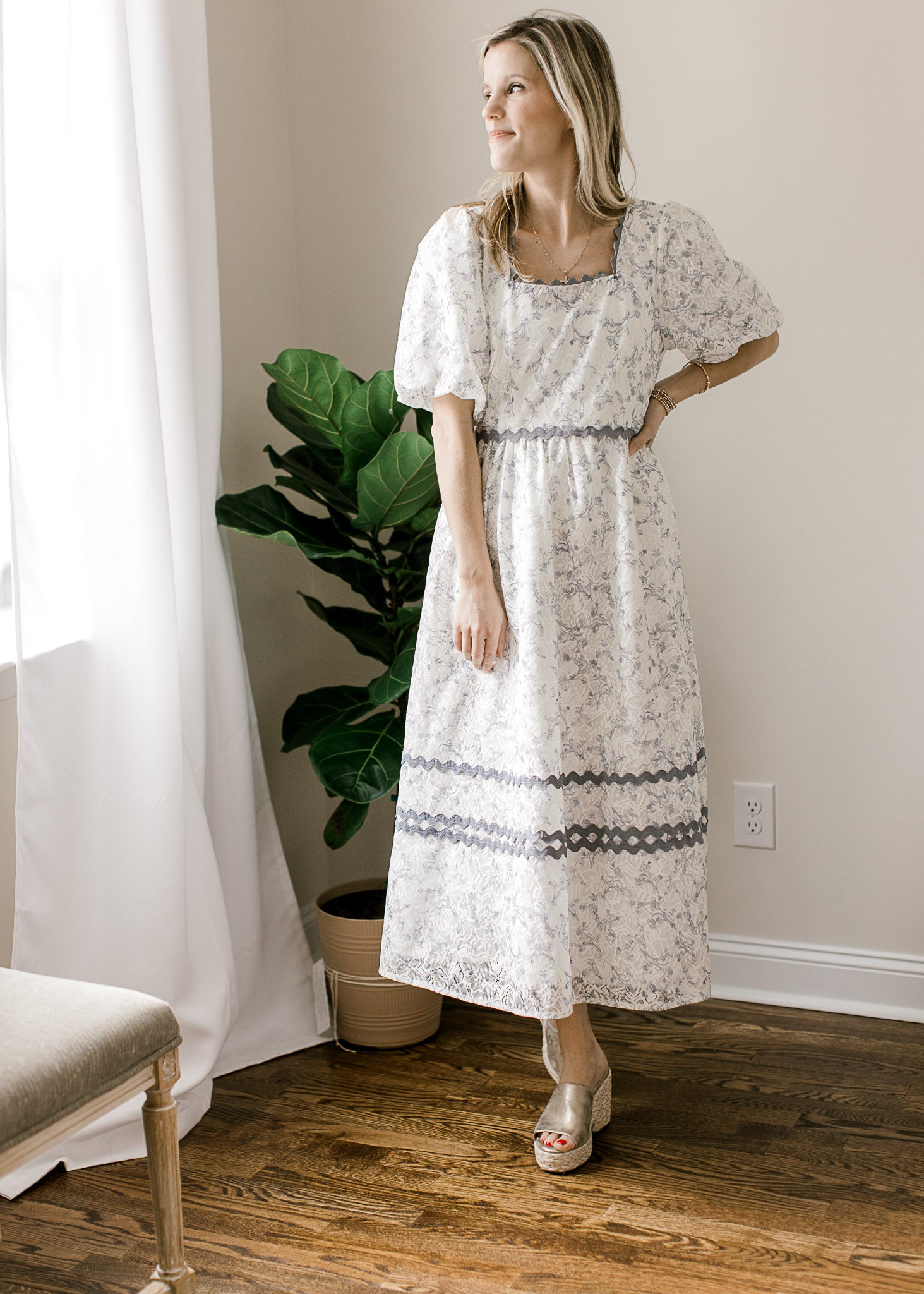blue dress with cream lace Cream and Dusty Blue dress