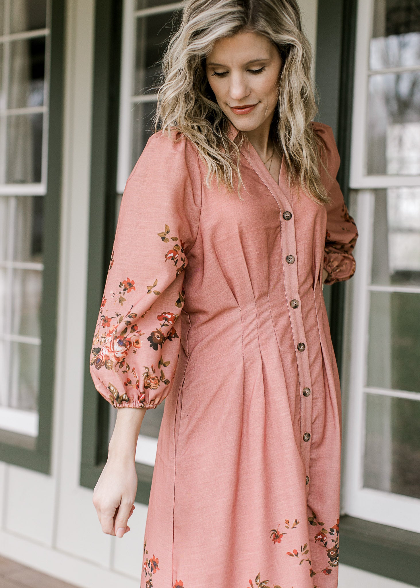 Peach Pleats and Floral Dress