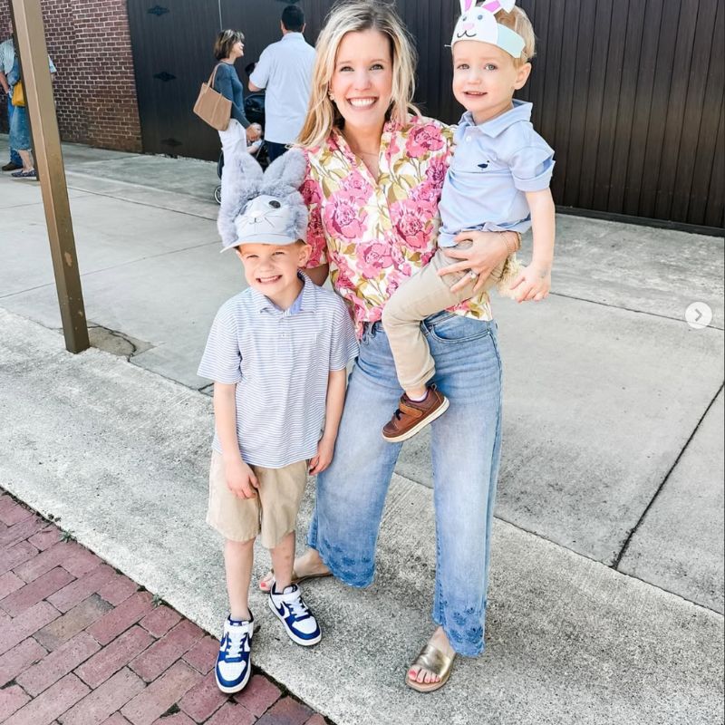 Blonde mother with two sons.