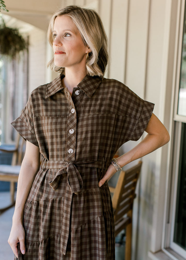 Dark Olive Check Button Maxi
