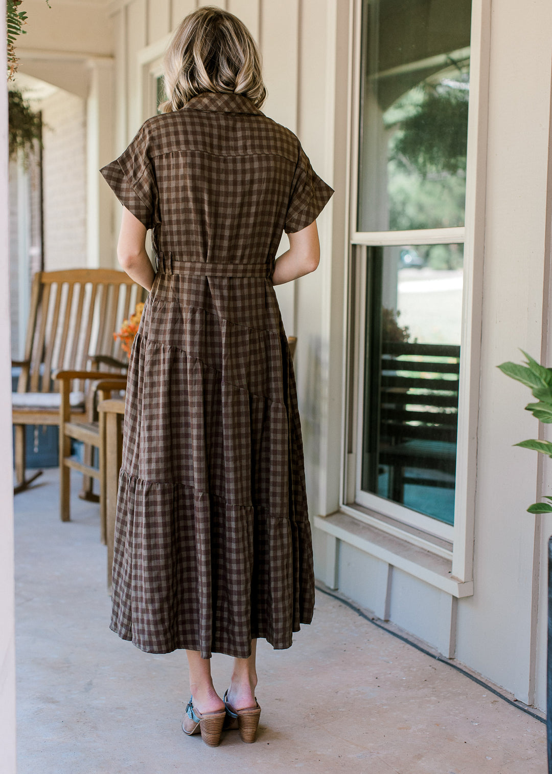 Dark Olive Check Button Maxi