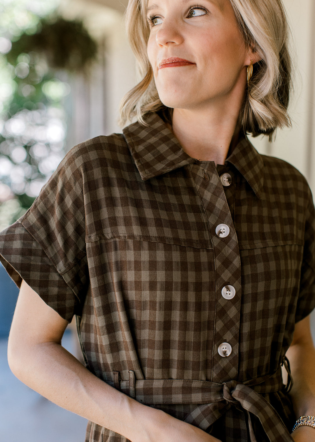 Dark Olive Check Button Maxi