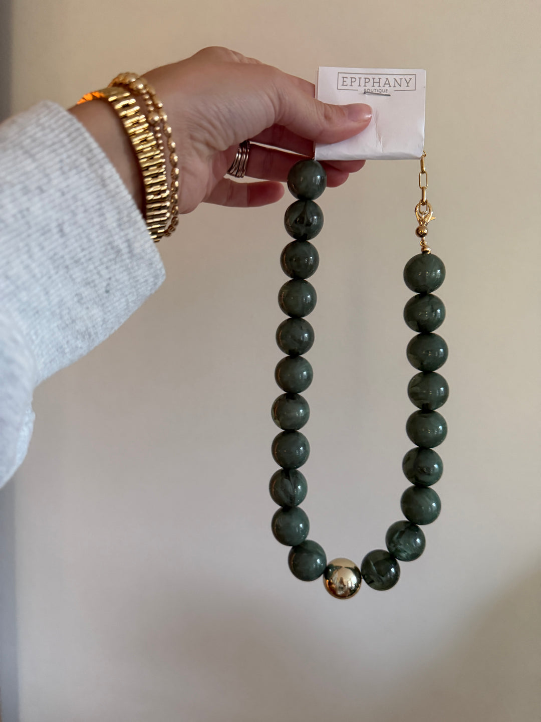 Olive Marbled Bubble Necklace