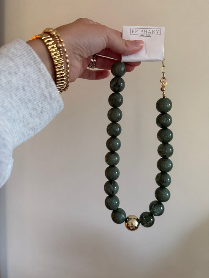 Olive Marbled Bubble Necklace