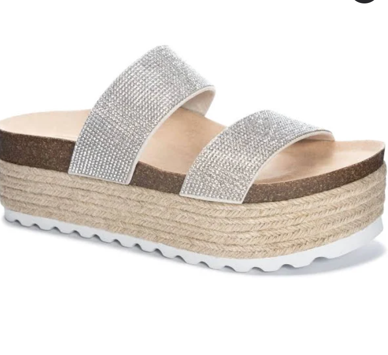 Sandal with two crystal straps, braided natural jute wrap and a grip sole. 