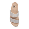 Top view of a Sandal with two crystal straps, braided natural jute wrap and a grip sole. 