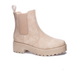 natural colored pull on chelsea bootie on white background