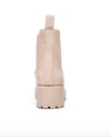back view of natural colored pull on chelsea bootie on white background