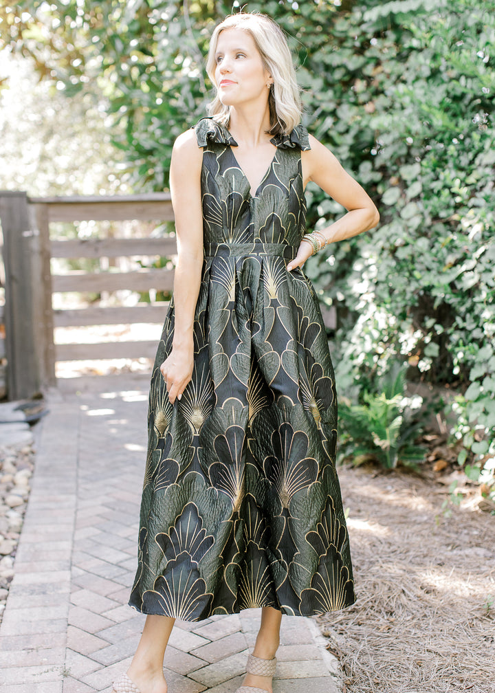 Wintry Nights Olive and Gold Dress