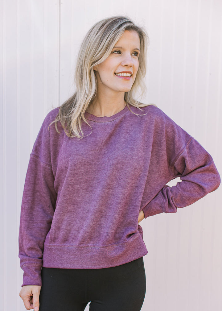 Acid Wash Sweatshirt in Plum