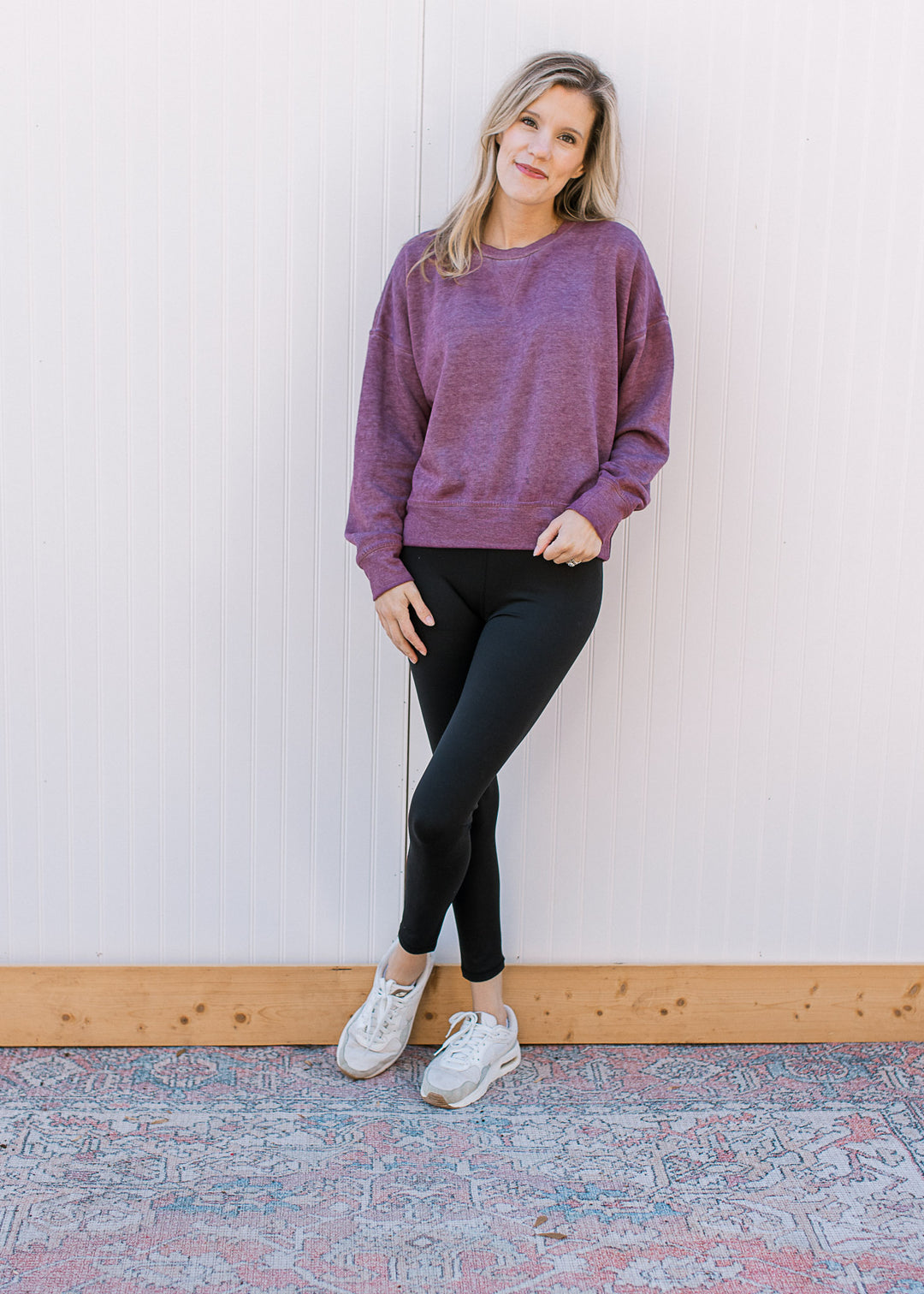 Acid Wash Sweatshirt in Plum