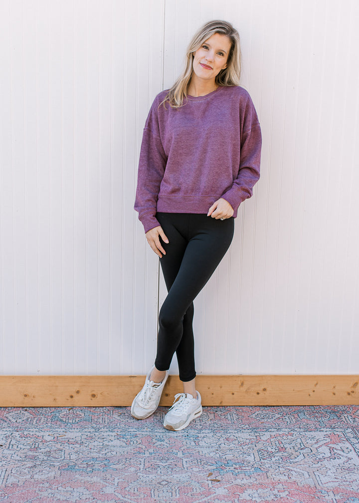 Acid Wash Sweatshirt in Plum