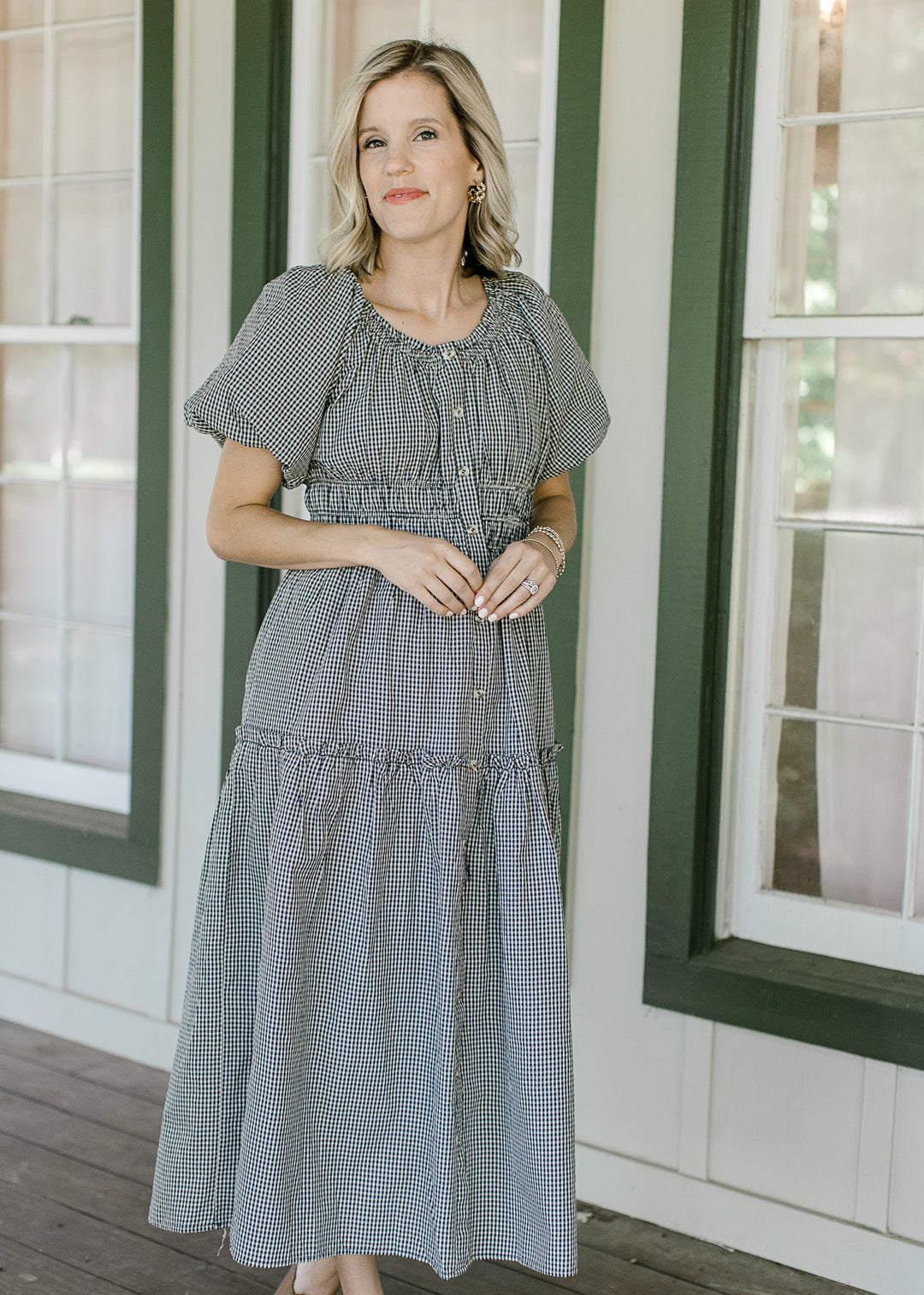 Autumn Days Navy Check Midi Dress