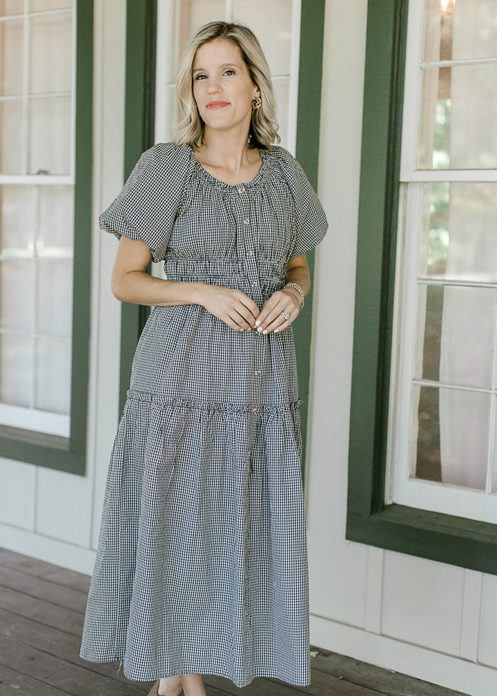 Autumn Days Navy Check Midi Dress