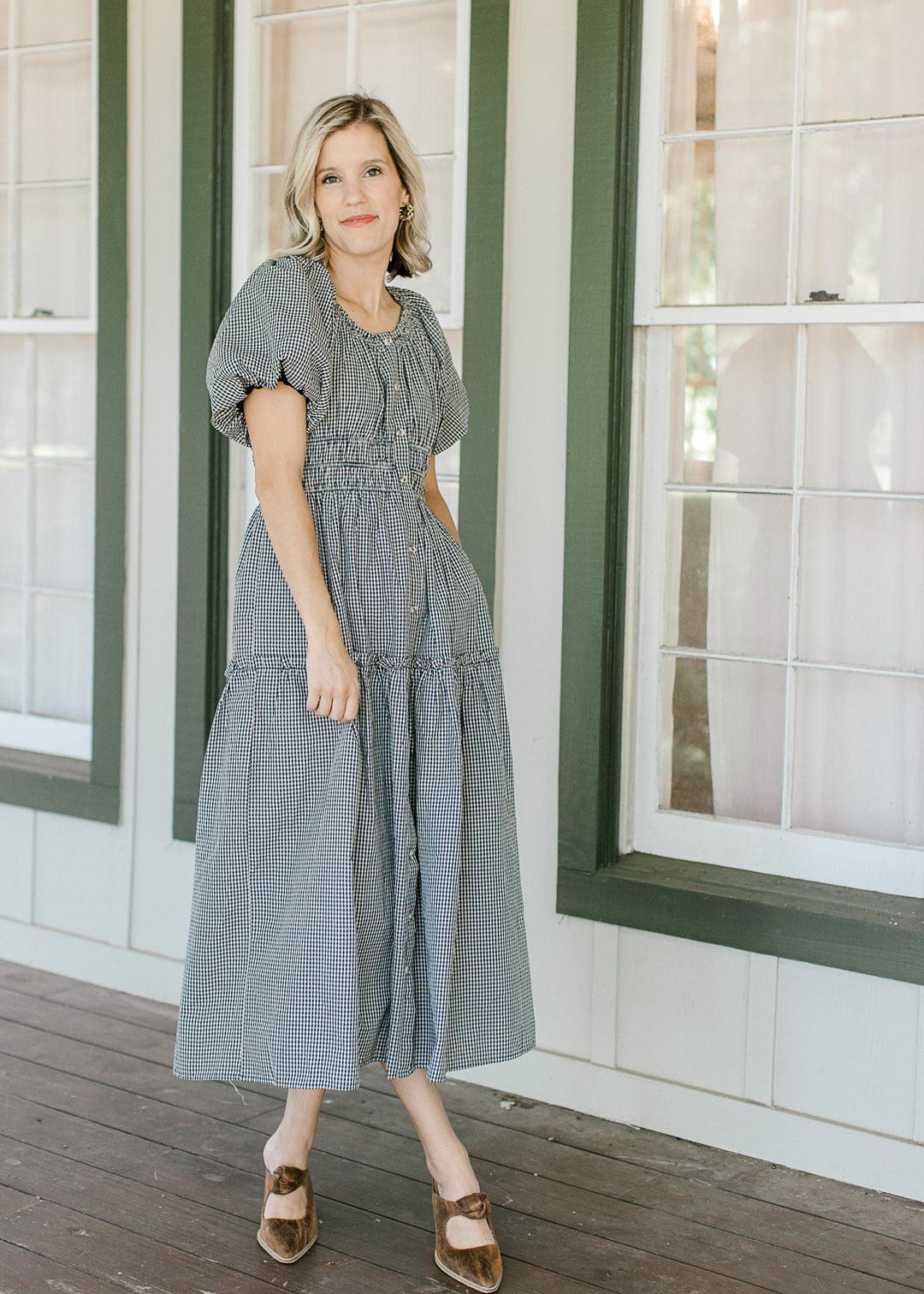 Autumn Days Navy Check Midi Dress