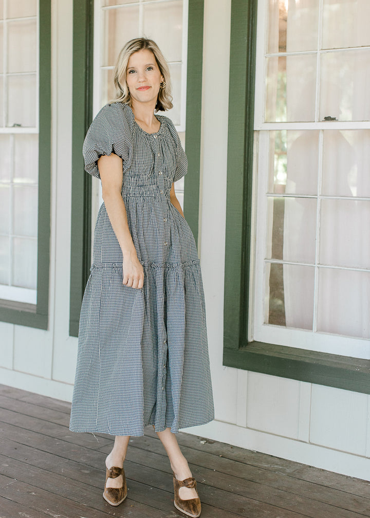 Autumn Days Navy Check Midi Dress