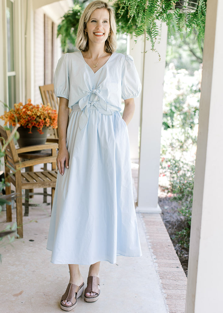 Baby Blue Front Tie Detail Dress