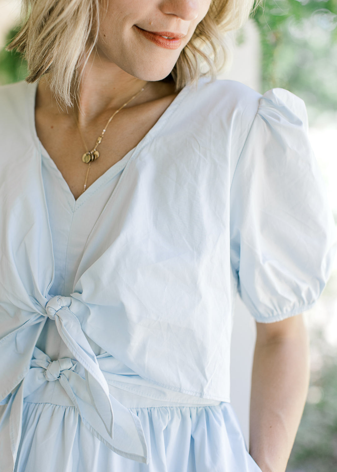 Baby Blue Front Tie Detail Dress