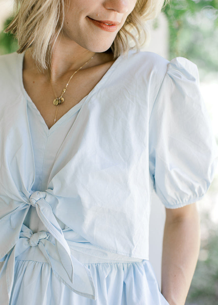 Baby Blue Front Tie Detail Dress