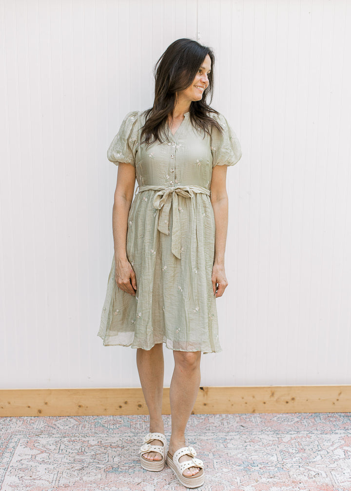 Barely Olive Embroidered Dress