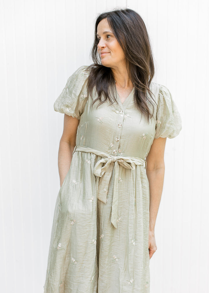 Barely Olive Embroidered Dress