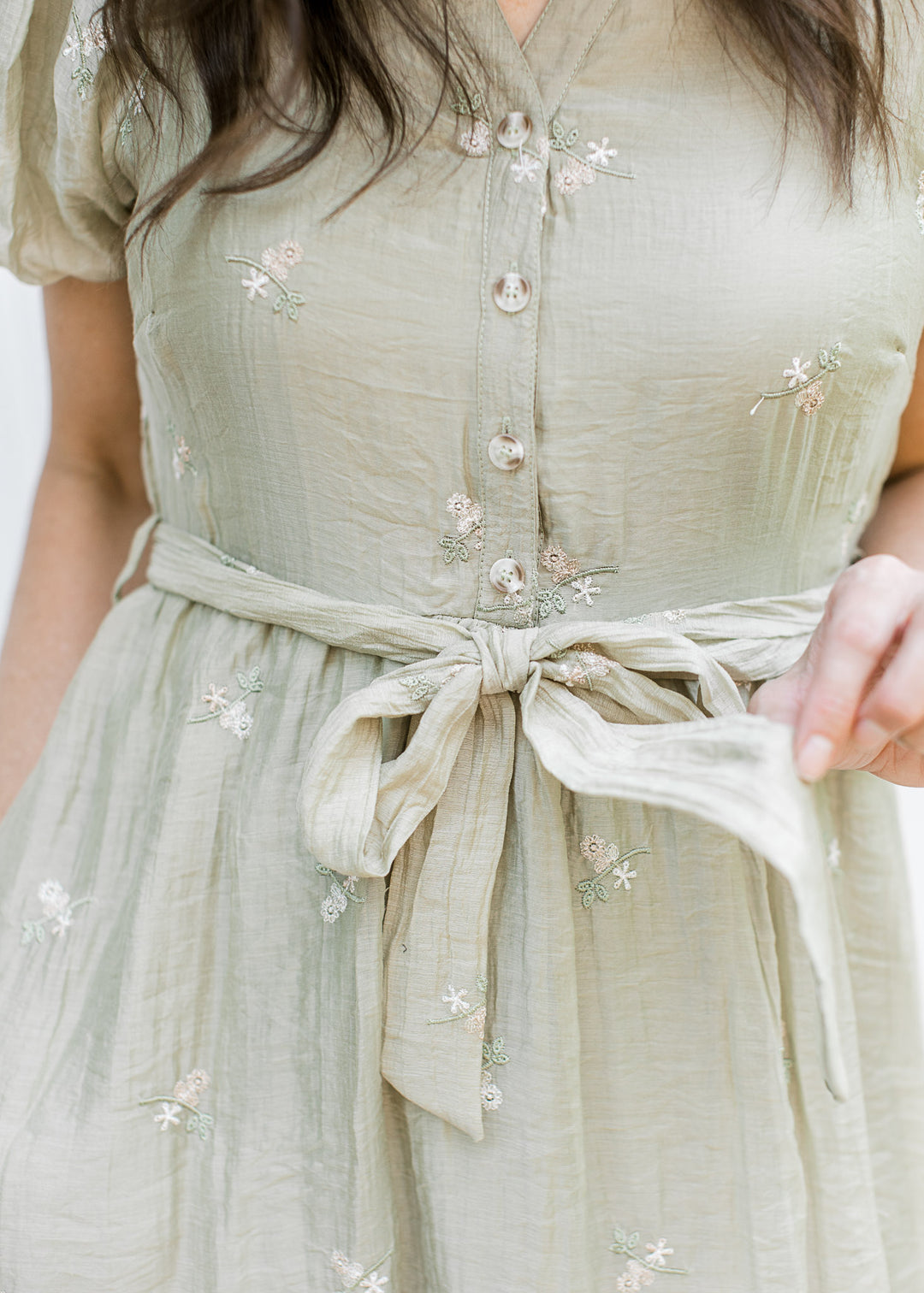 Barely Olive Embroidered Dress