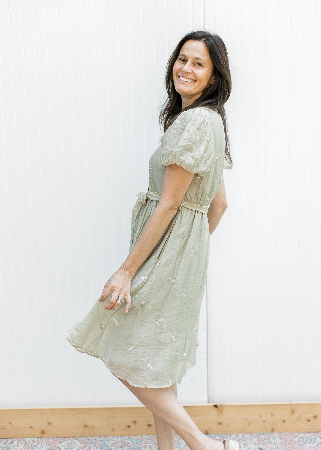 Barely Olive Embroidered Dress