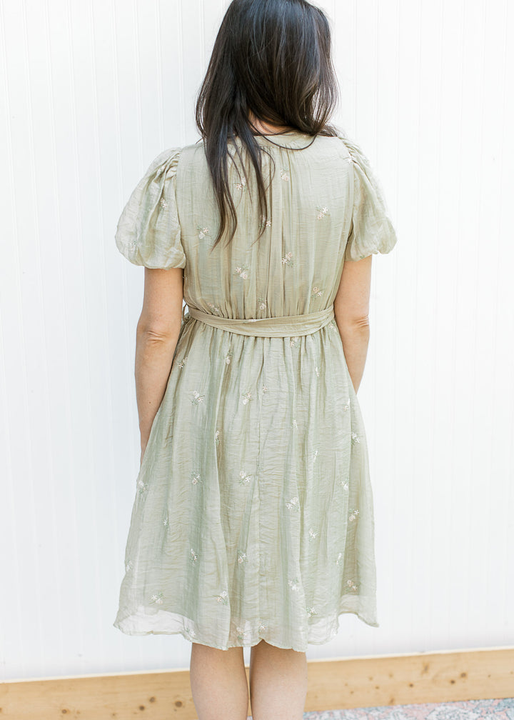 Barely Olive Embroidered Dress