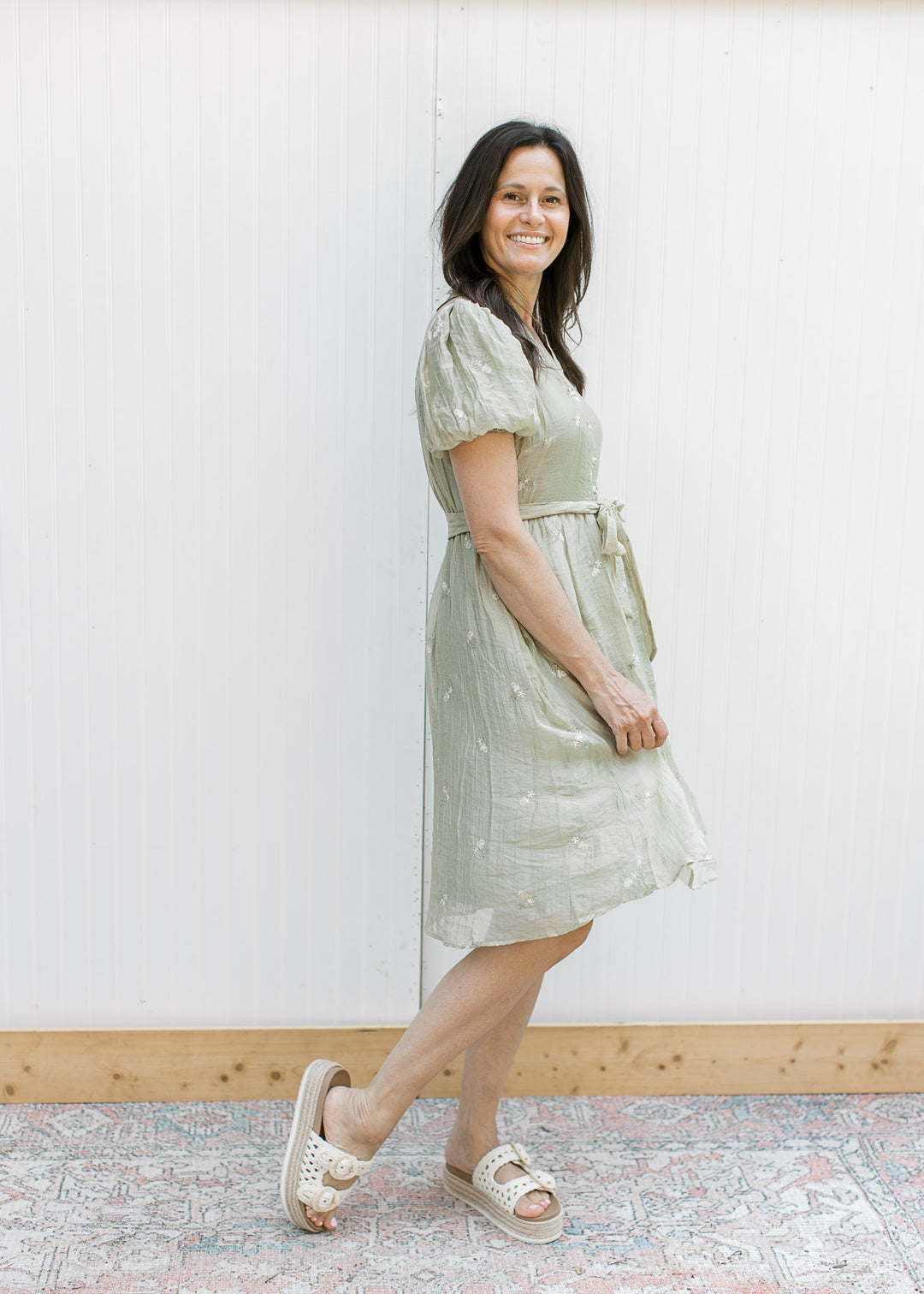 Barely Olive Embroidered Dress
