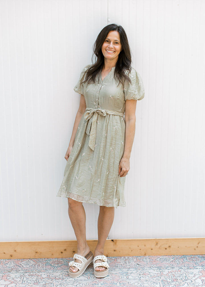 Barely Olive Embroidered Dress