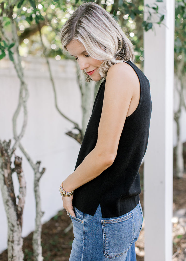 Black Mock Neck Tank Top