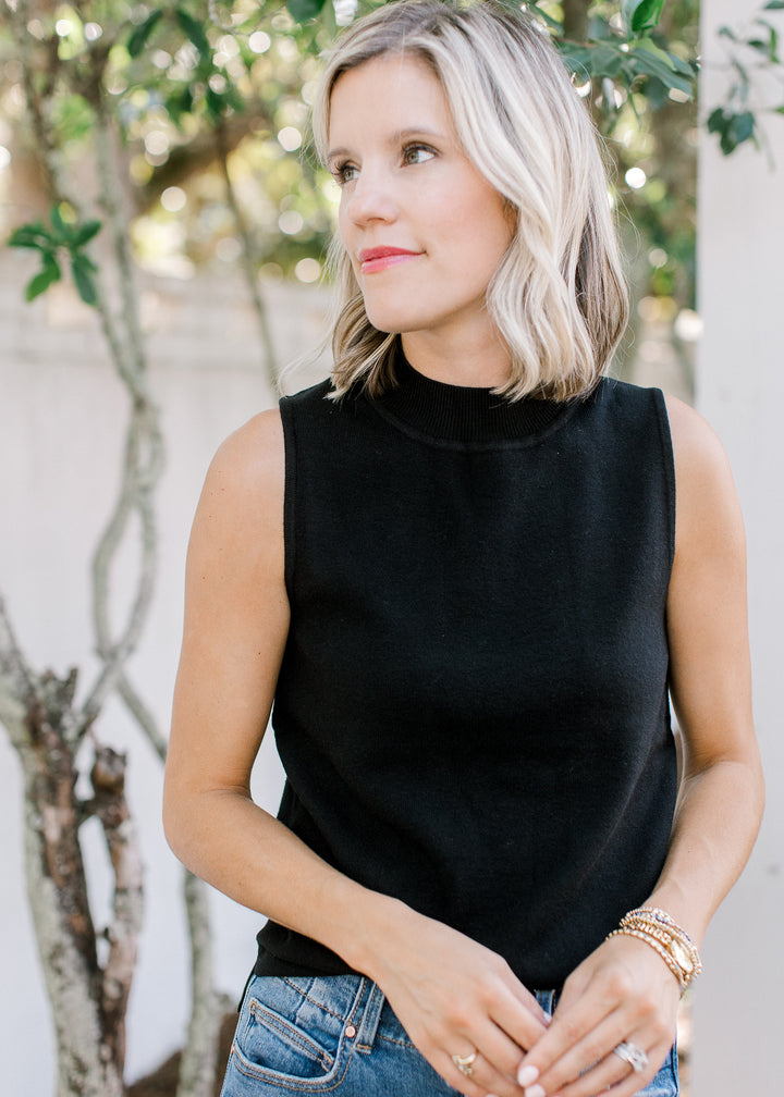 Black Mock Neck Tank Top