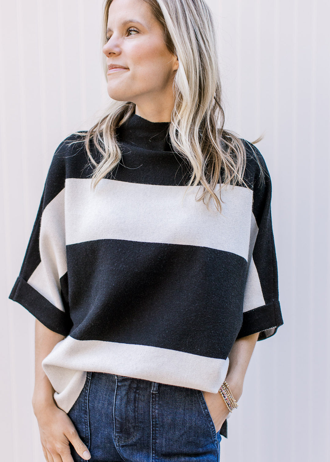 Black Stripe Drop Sleeve Sweater
