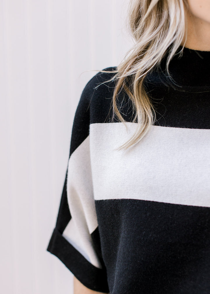 Black Stripe Drop Sleeve Sweater