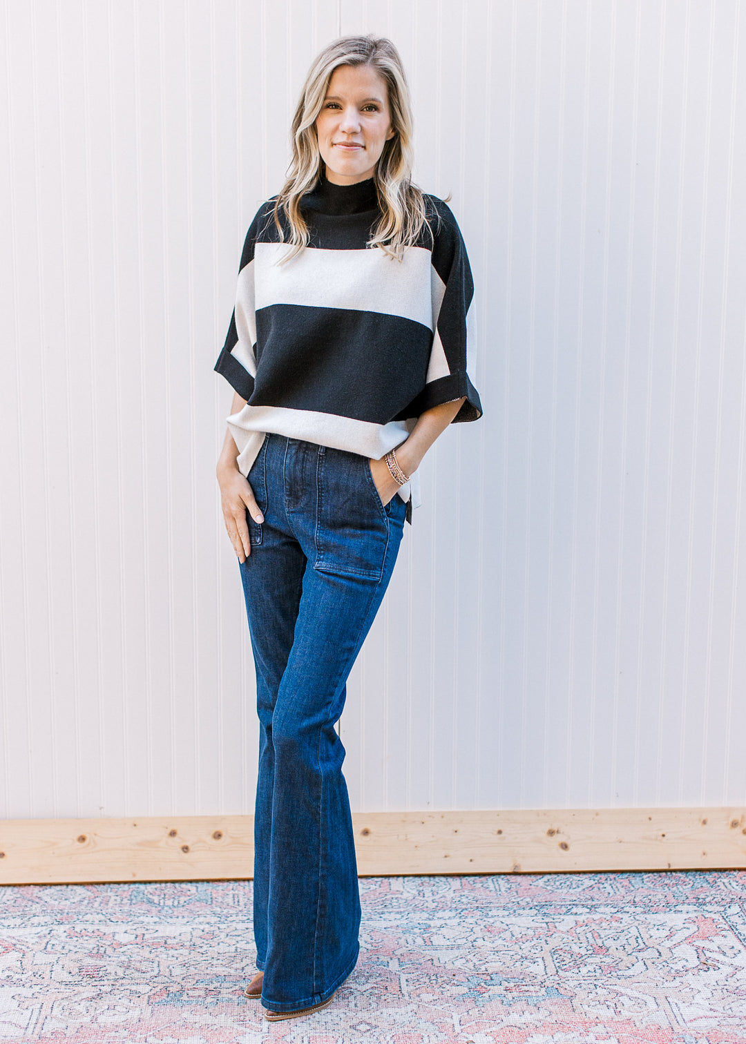 Black Stripe Drop Sleeve Sweater