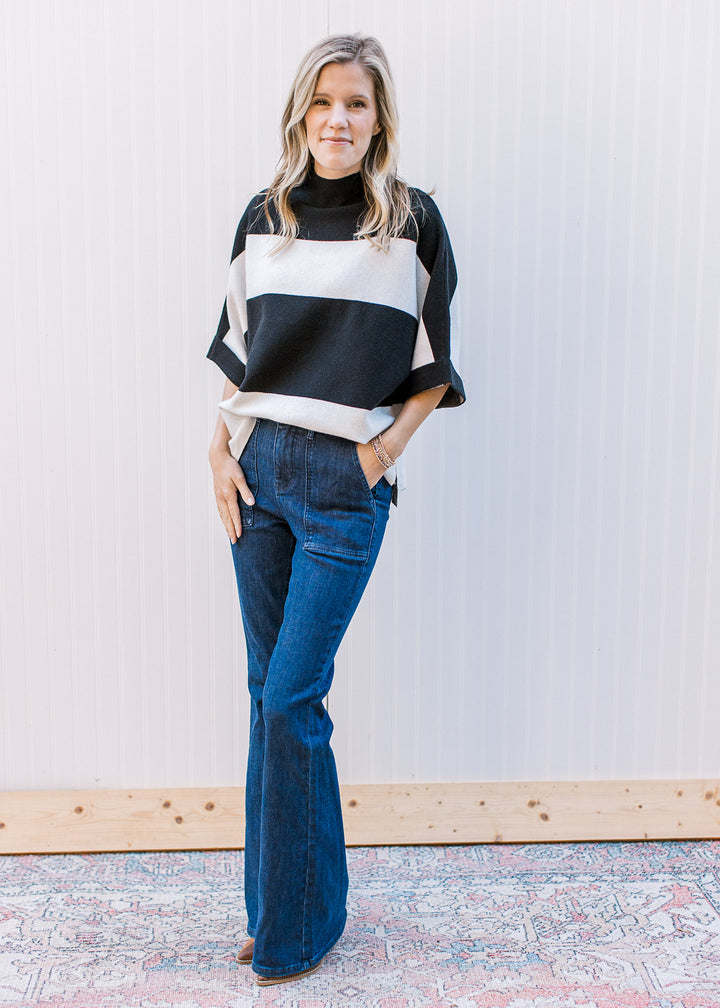 Black Stripe Drop Sleeve Sweater