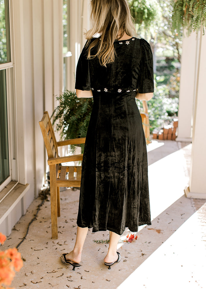 Black Velvet Embellished Dress