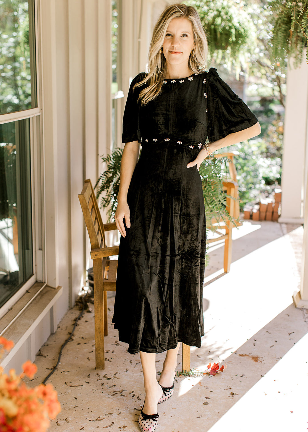 Black Velvet Embellished Dress