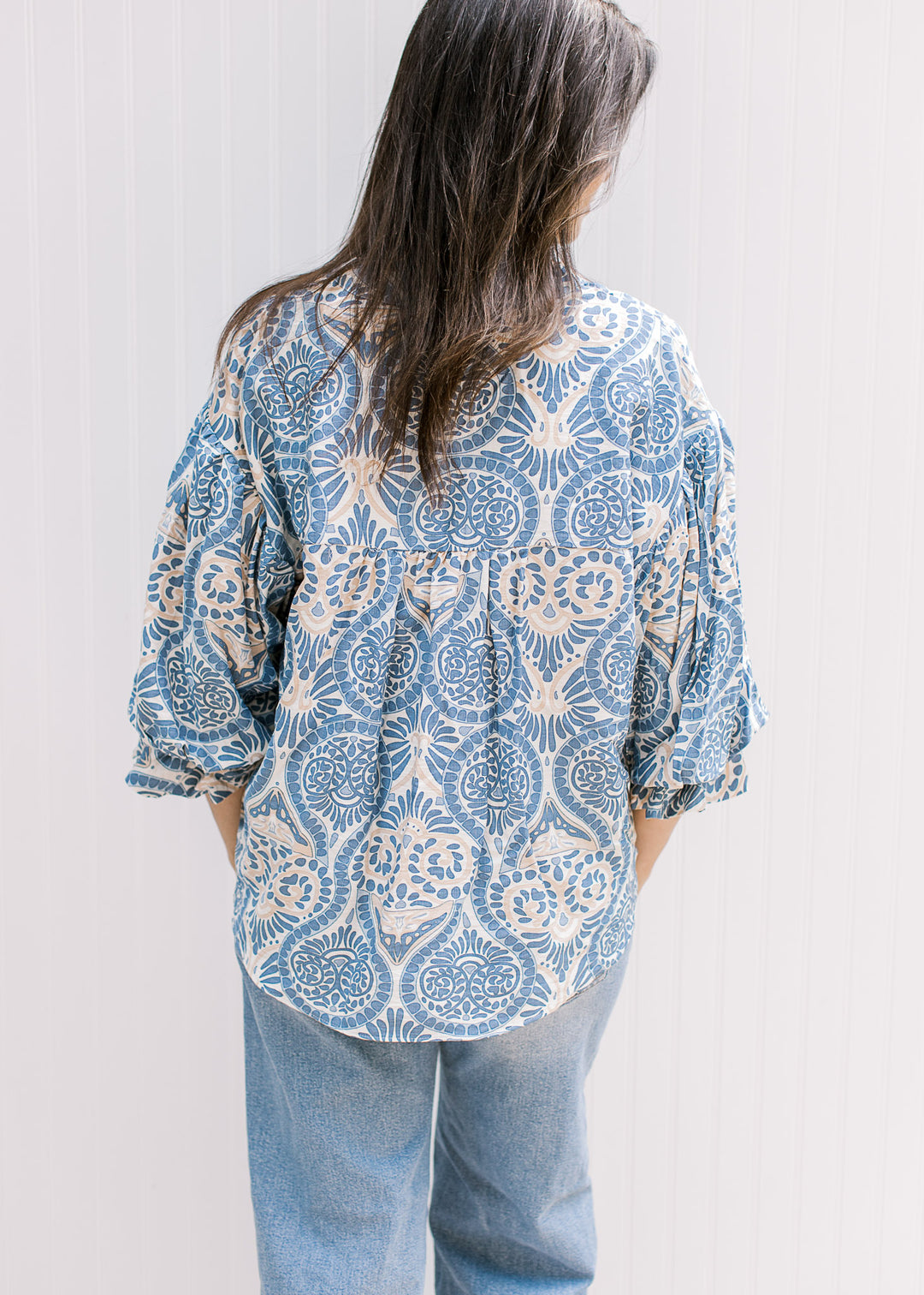 Blue and Tan Pattern Top