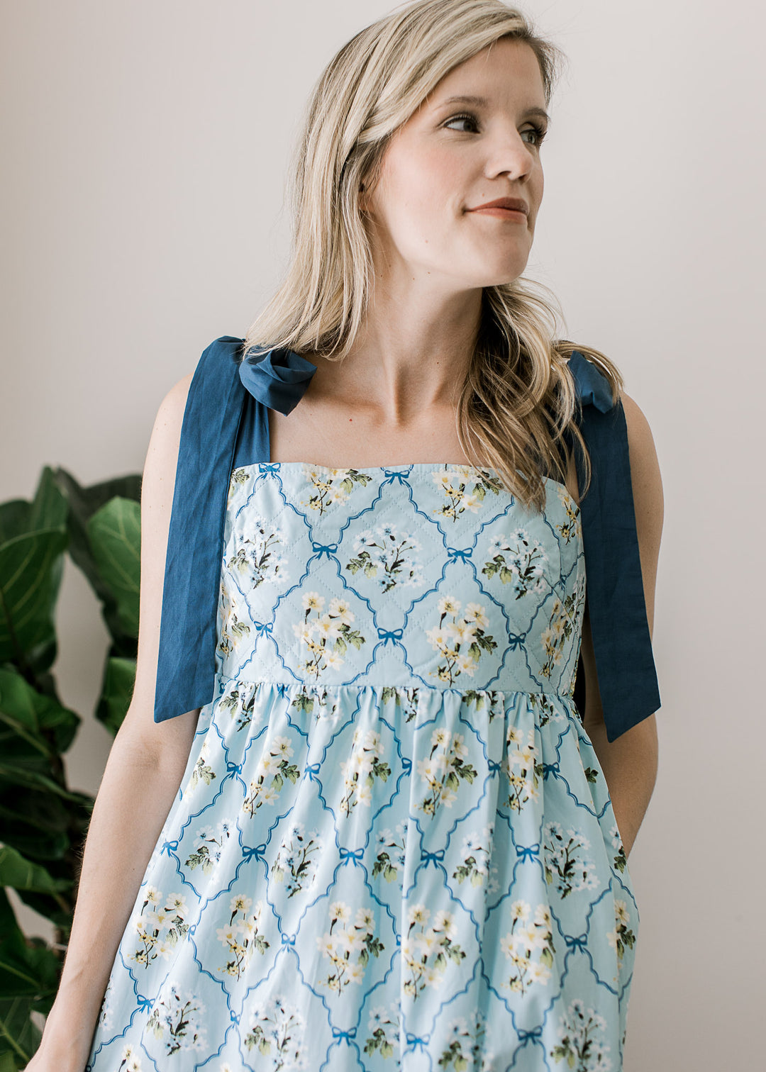 blue floral dress with tie straps Florence Blue Floral Tie Strap Midi Dress
