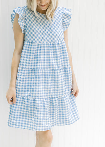 White and shop blue gingham dress