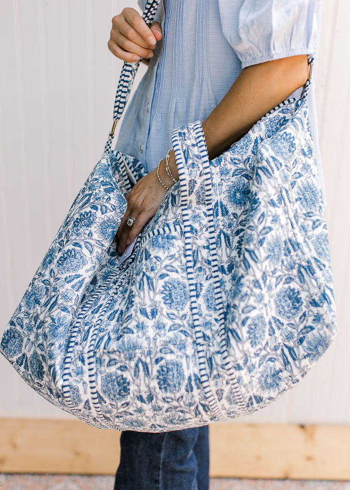 Blue Quilted Weekender Bag