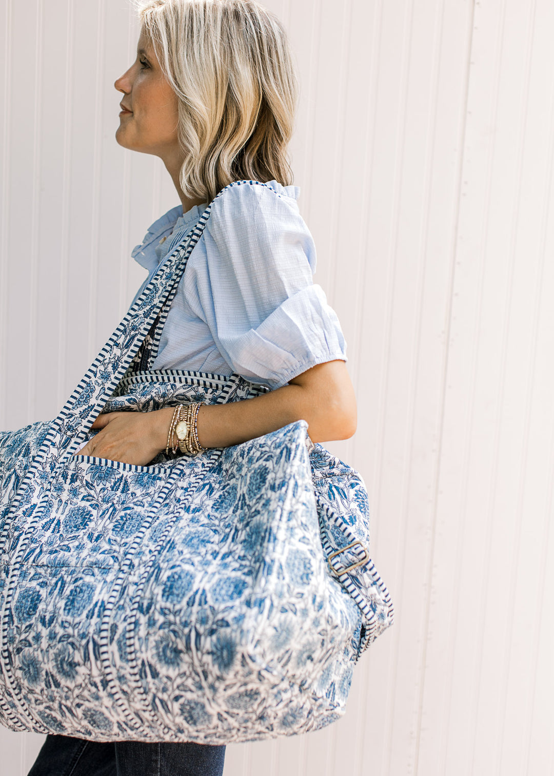 Blue Quilted Weekender Bag
