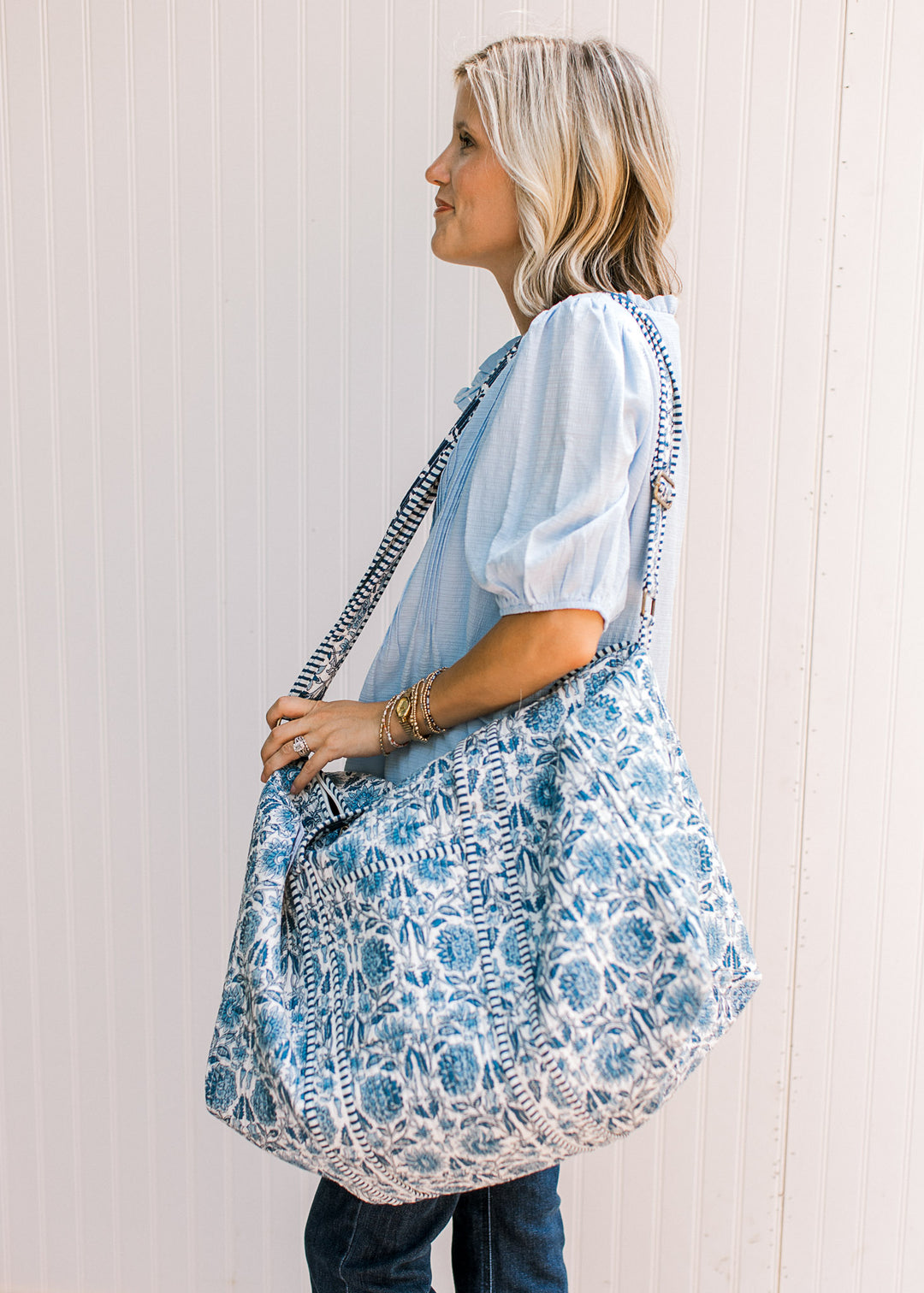 Blue Quilted Weekender Bag