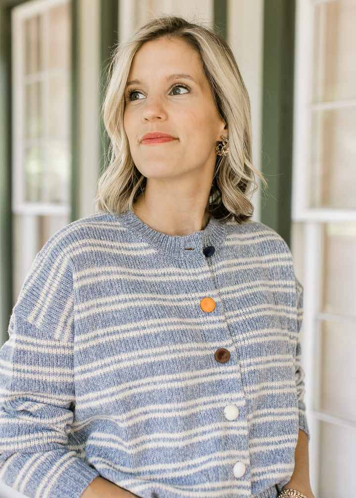 Blue Stripe  Button Cardigan