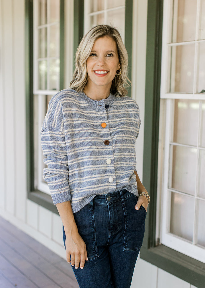 Blue Stripe  Button Cardigan