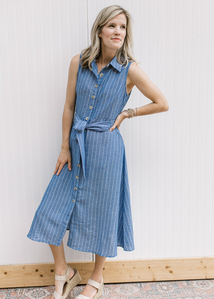 Blue Stripe Button Dress