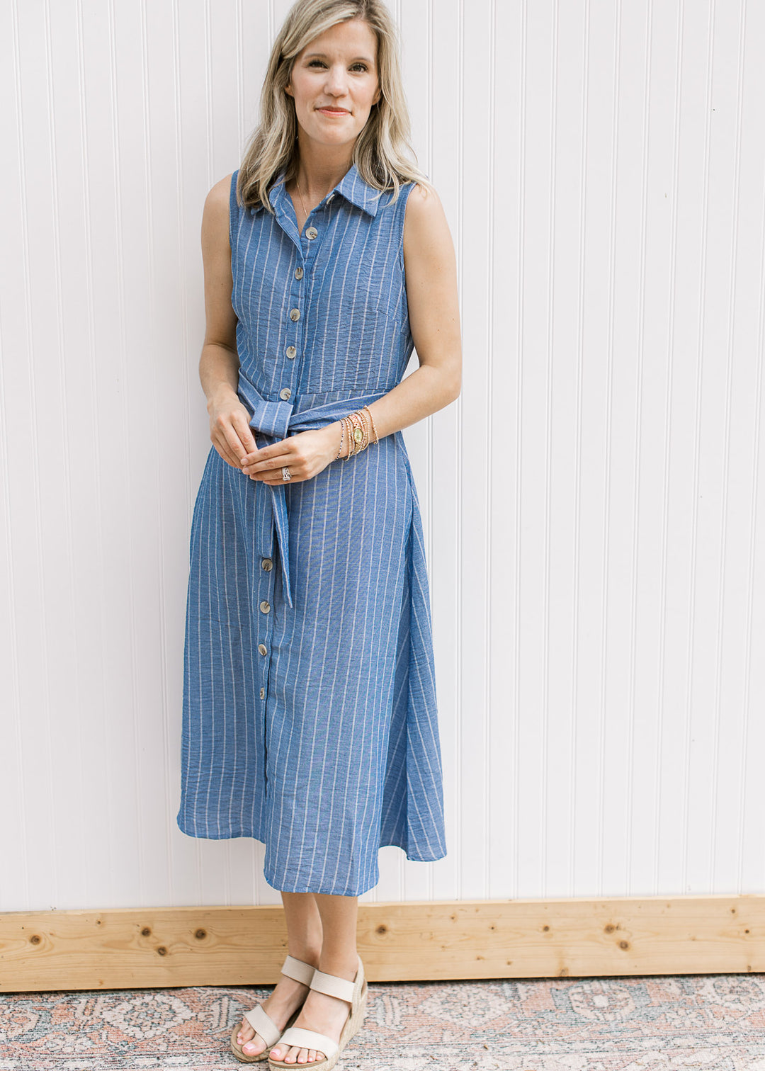 Blue Stripe Button Dress