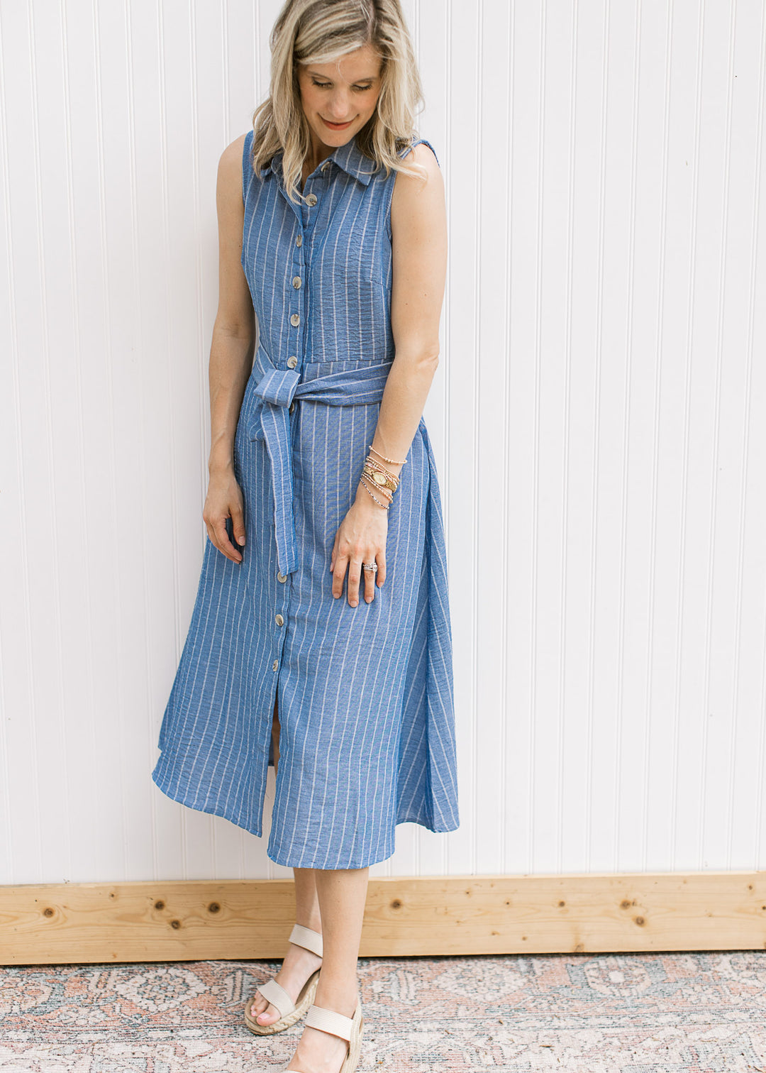 Blue Stripe Button Dress