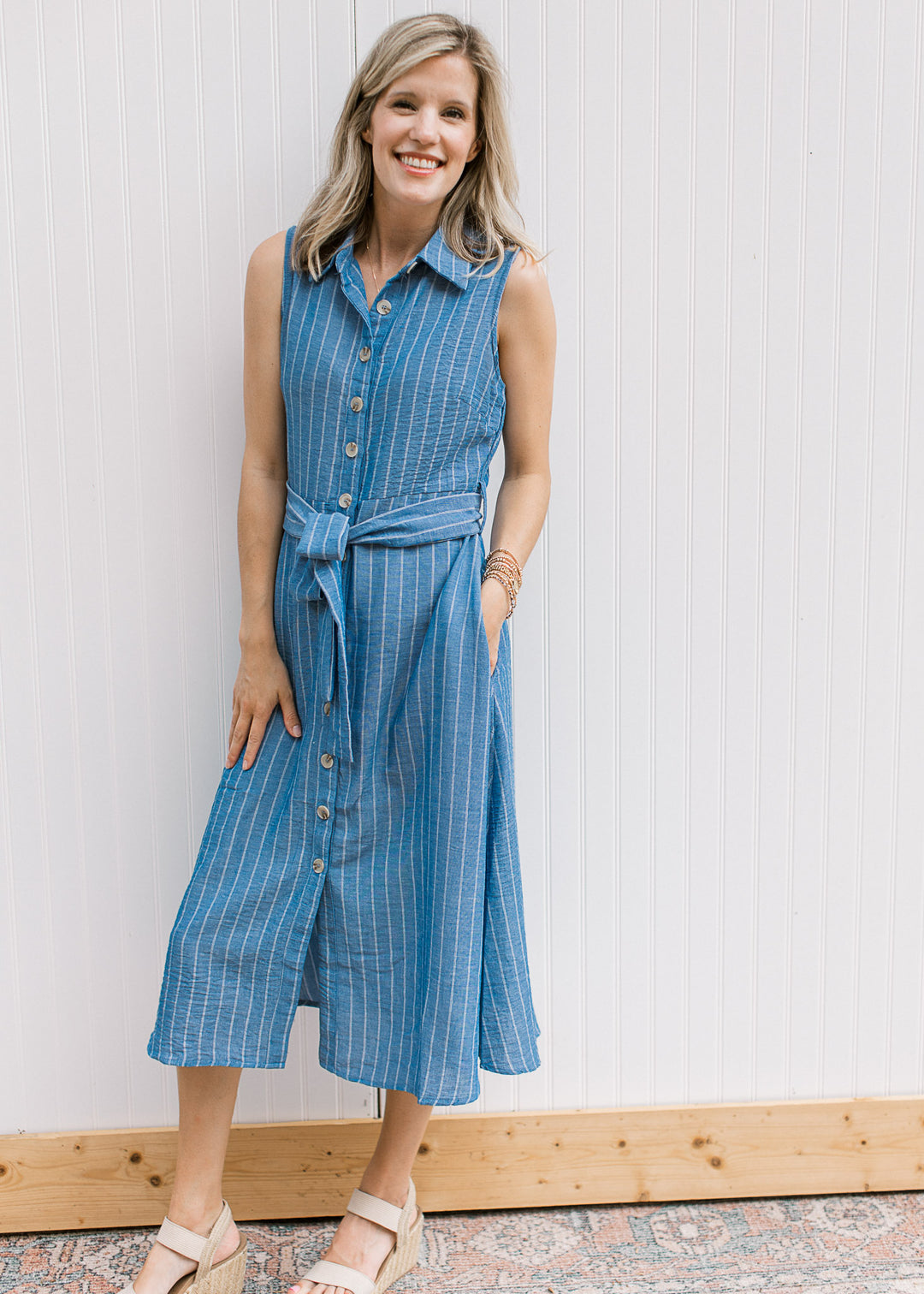 Blue Stripe Button Dress